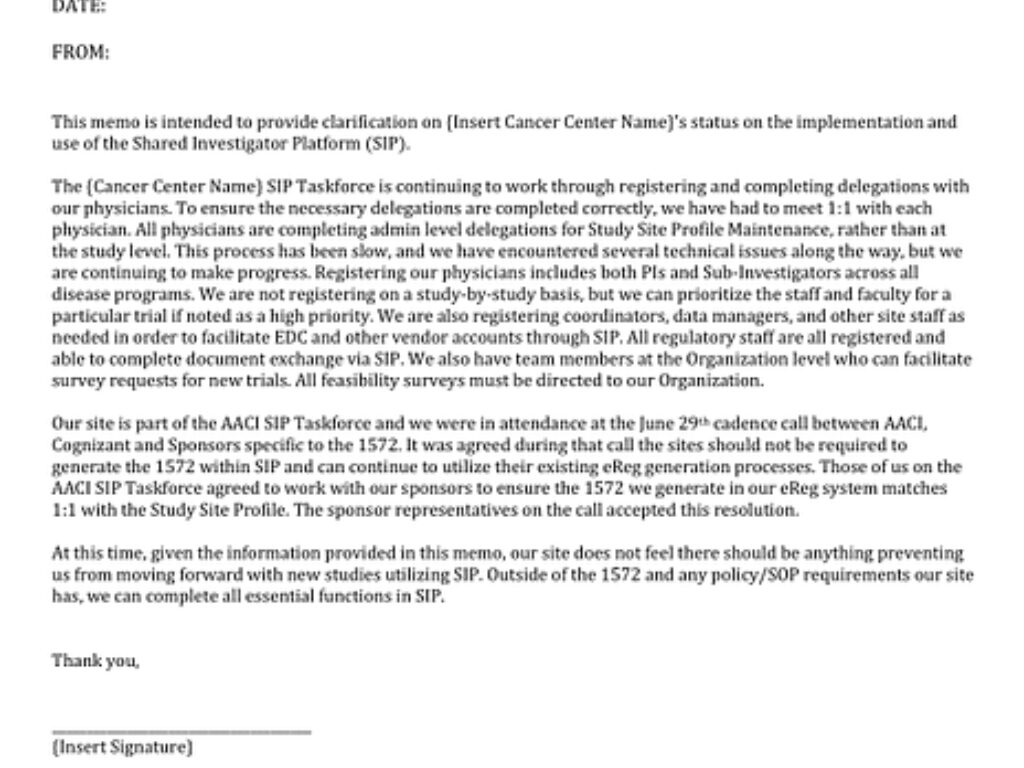Shared Investigator Platform 1572 Memo Template