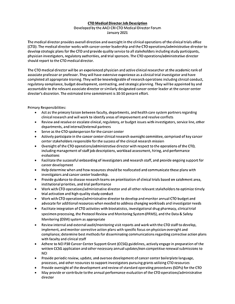 CTO Medical Director Job Description