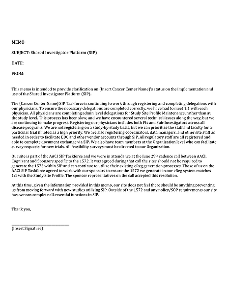 Shared Investigator Platform 1572 Memo Template